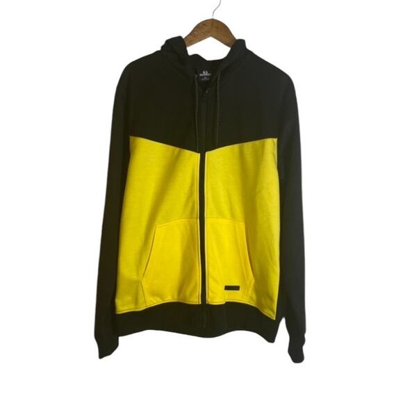 Southpole Men's Sz XL Black Yellow Full Zip Hoodie Pockets Drawstring Sweatshirt - Picture 1 of 12
